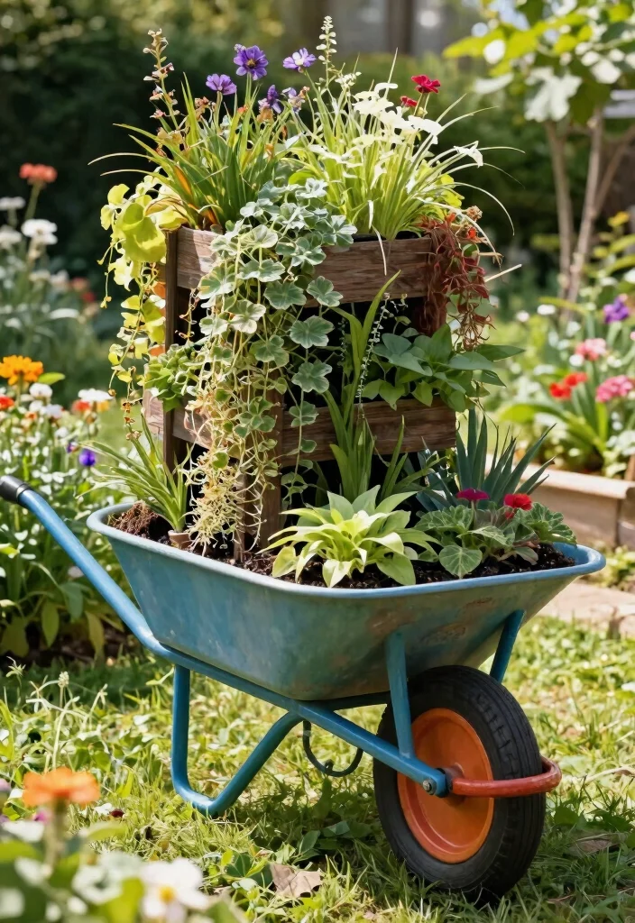 15 Clever Vintage Wheelbarrow Ideas Repurpose and Upcycle 15. Wheelbarrow Vertical Garden 0
