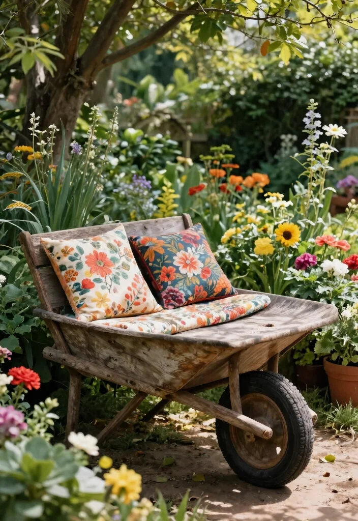 15 Clever Vintage Wheelbarrow Ideas Repurpose and Upcycle 2. Rustic Garden Bench 0