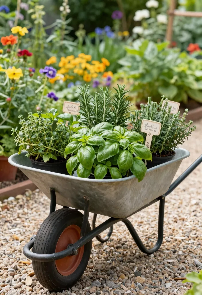 15 Clever Vintage Wheelbarrow Ideas Repurpose and Upcycle 3. Wheelbarrow Herb Garden 0