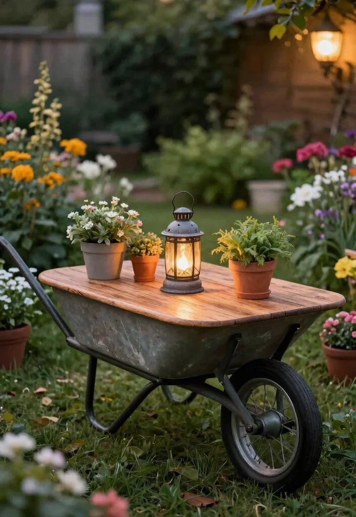 15 Clever Vintage Wheelbarrow Ideas Repurpose and Upcycle 4. Vintage Wheelbarrow Table 0