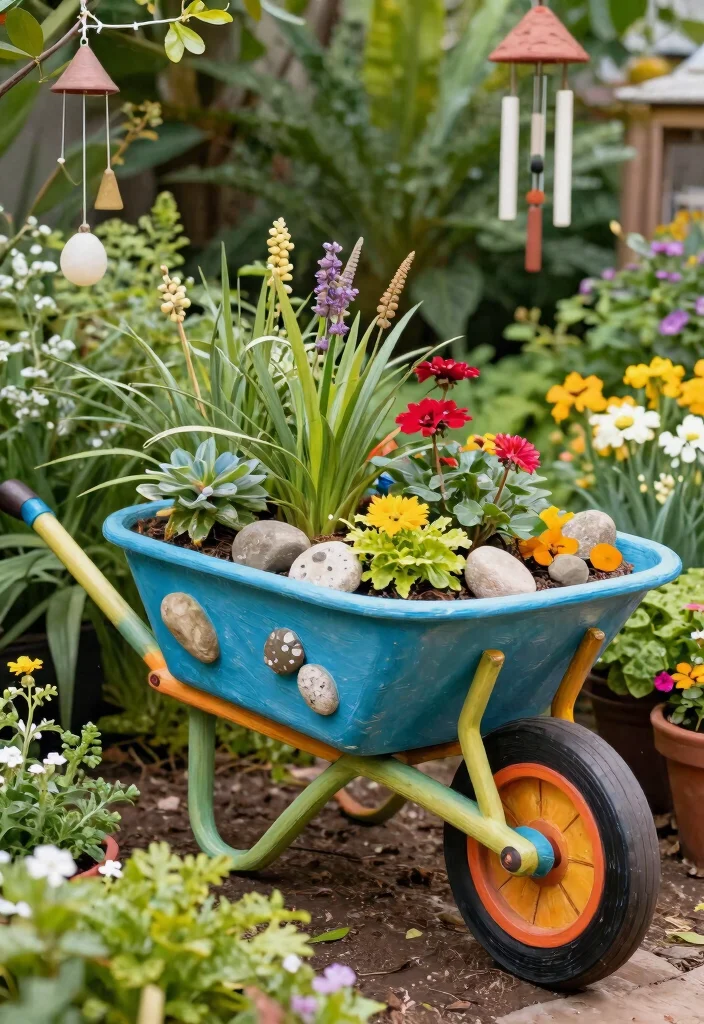 15 Clever Vintage Wheelbarrow Ideas Repurpose and Upcycle 7. Wheelbarrow Garden Art 0