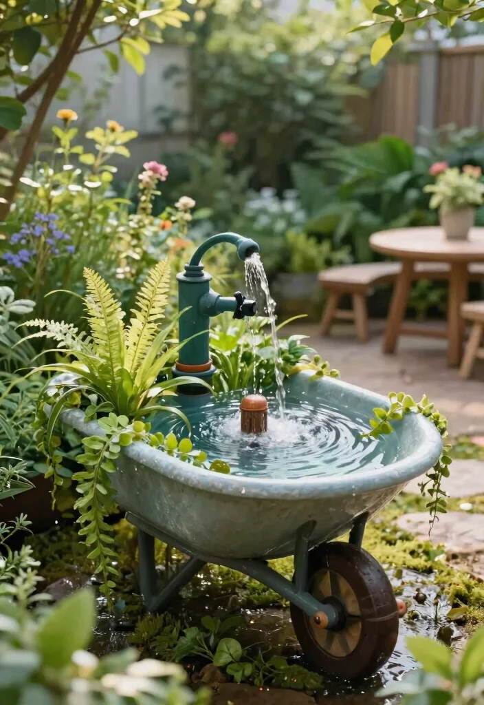 15 Clever Vintage Wheelbarrow Ideas Repurpose and Upcycle 8. Wheelbarrow Fountain 0