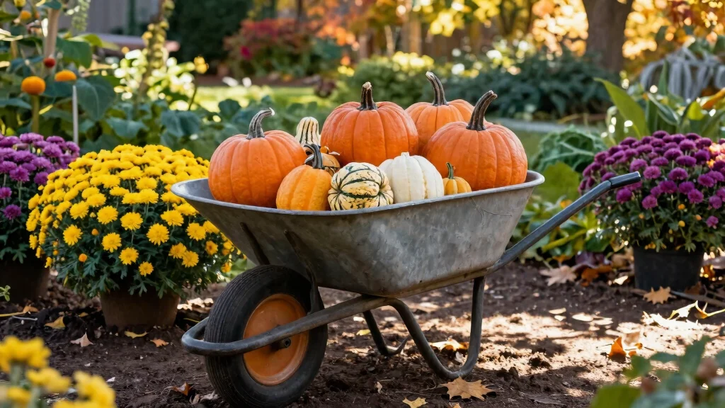 15 Cozy Fall Wheelbarrow Ideas with Pumpkins and Mums