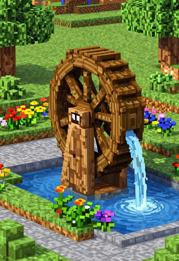 15 Creative Water Fountain Minecraft Ideas for Your City 11. The Water Wheel Fountain 0