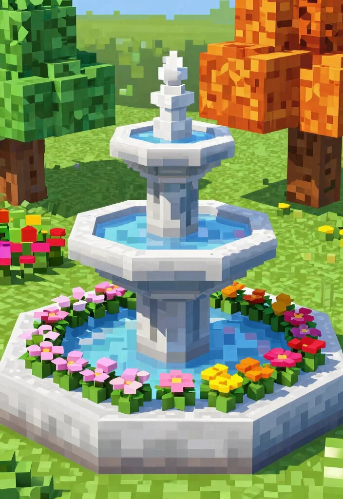 15 Creative Water Fountain Minecraft Ideas for Your City 13. The Seasonal Fountain 0