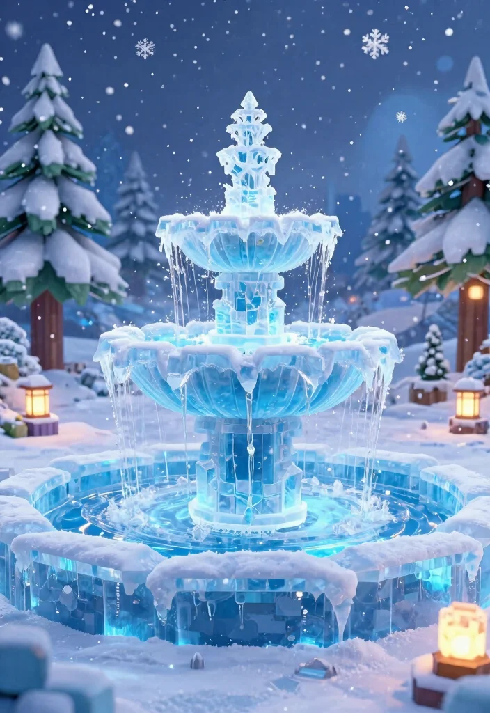 15 Creative Water Fountain Minecraft Ideas for Your City 15. The Frosty Ice Fountain 0