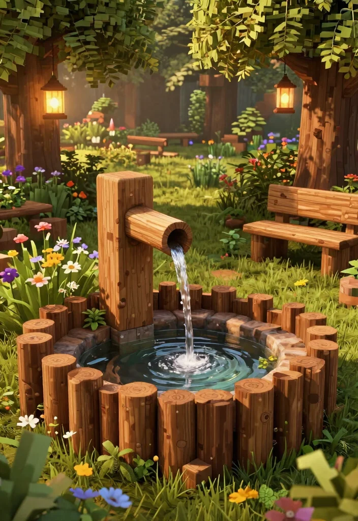 15 Creative Water Fountain Minecraft Ideas for Your City 3. The Rustic Wooden Fountain 0