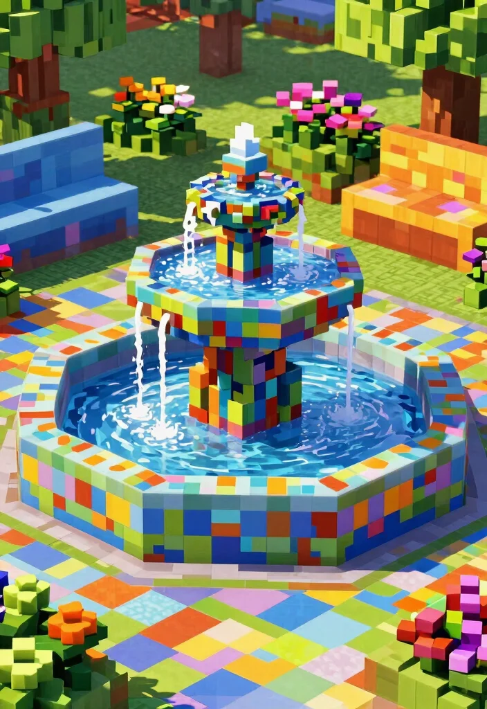 15 Creative Water Fountain Minecraft Ideas for Your City 4. The Colorful Mosaic Fountain 0