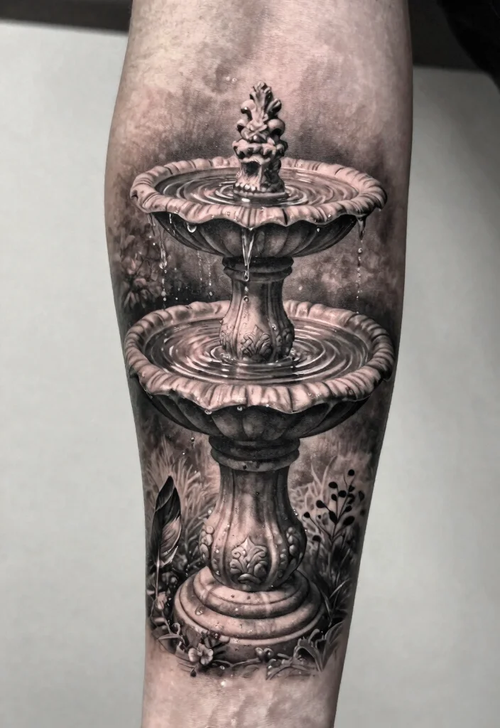 15 Delicate Bird Bath Tattoo Ideas for Nature Lovers 14. Black and Gray Realism 0