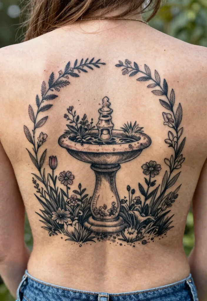 15 Delicate Bird Bath Tattoo Ideas for Nature Lovers 15. Personalized Garden Bird Bath 0