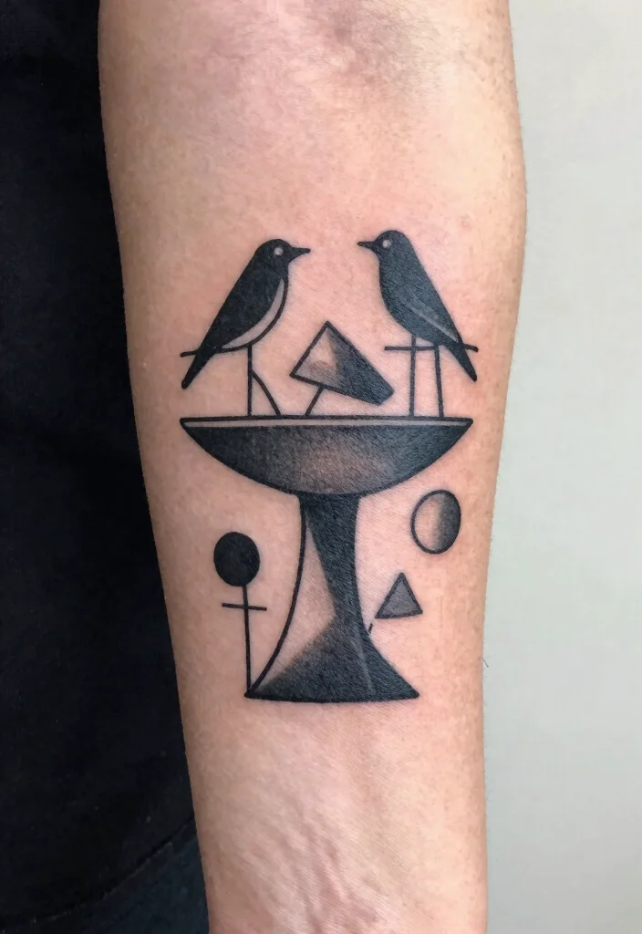 15 Delicate Bird Bath Tattoo Ideas for Nature Lovers 4. Geometric Bird Bath Designs 0