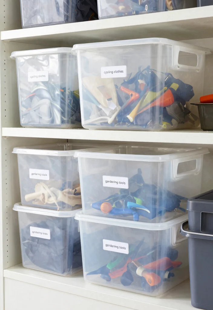 15 Expert Garage Bike Storage Tips for a Clean Layout 4. Use Clear Bins for Gear 0