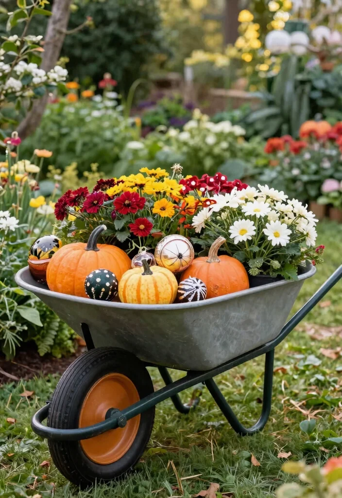 15 Genius Repurposed Wheelbarrow Ideas You Have to See 14. Seasonal Decoration Display 0