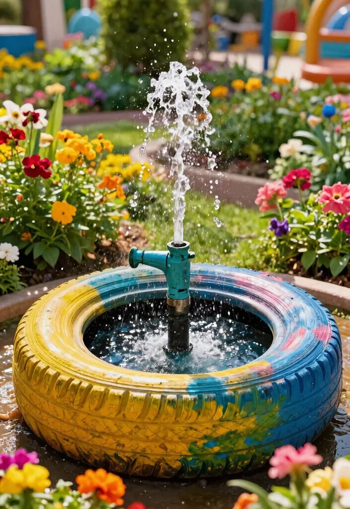15 Small Water Features in the Garden DIY Fountain Ideas 10. Recycled Tire Fountain 0
