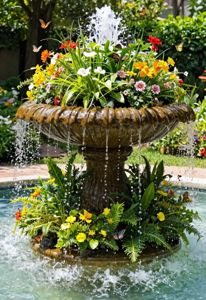 15 Small Water Features in the Garden DIY Fountain Ideas 12. Aquatic Planter Fountain 0