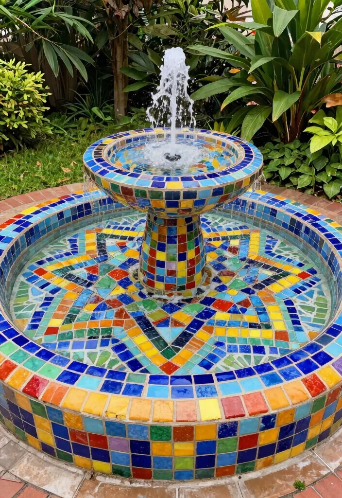15 Small Water Features in the Garden DIY Fountain Ideas 13. DIY Mosaic Fountain 0