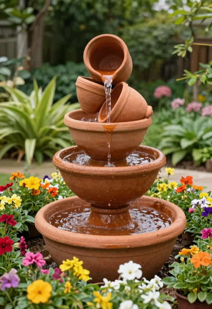 15 Small Water Features in the Garden DIY Fountain Ideas 14. Terracotta Pot Fountain 0