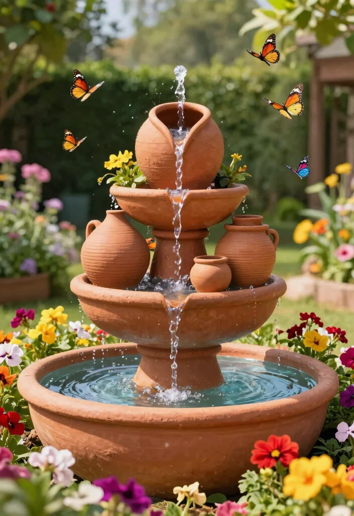 15 Small Water Features in the Garden DIY Fountain Ideas 2. Tiered Container Water Fountain 0
