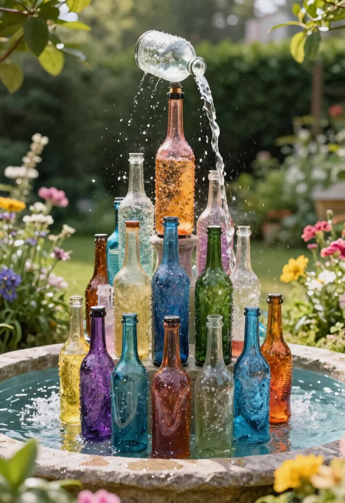 15 Small Water Features in the Garden DIY Fountain Ideas 4. Glass Bottle Fountain 0