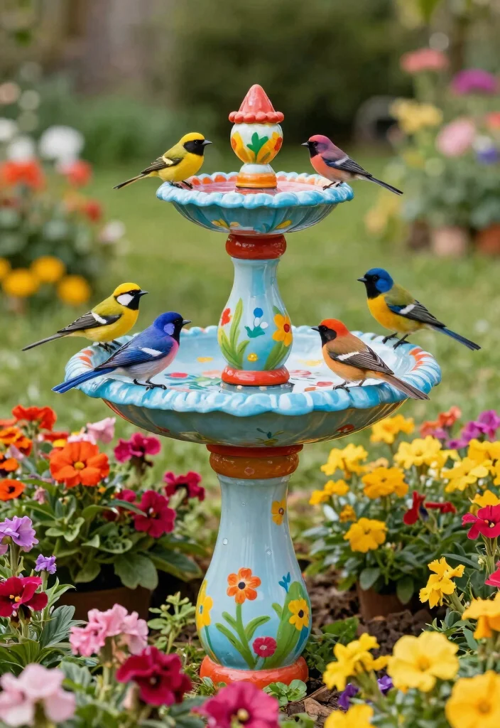 15 Stunning Bird Bath Concepts Landscaping Inspiration Must See 12. Colorful and Playful Designs 0