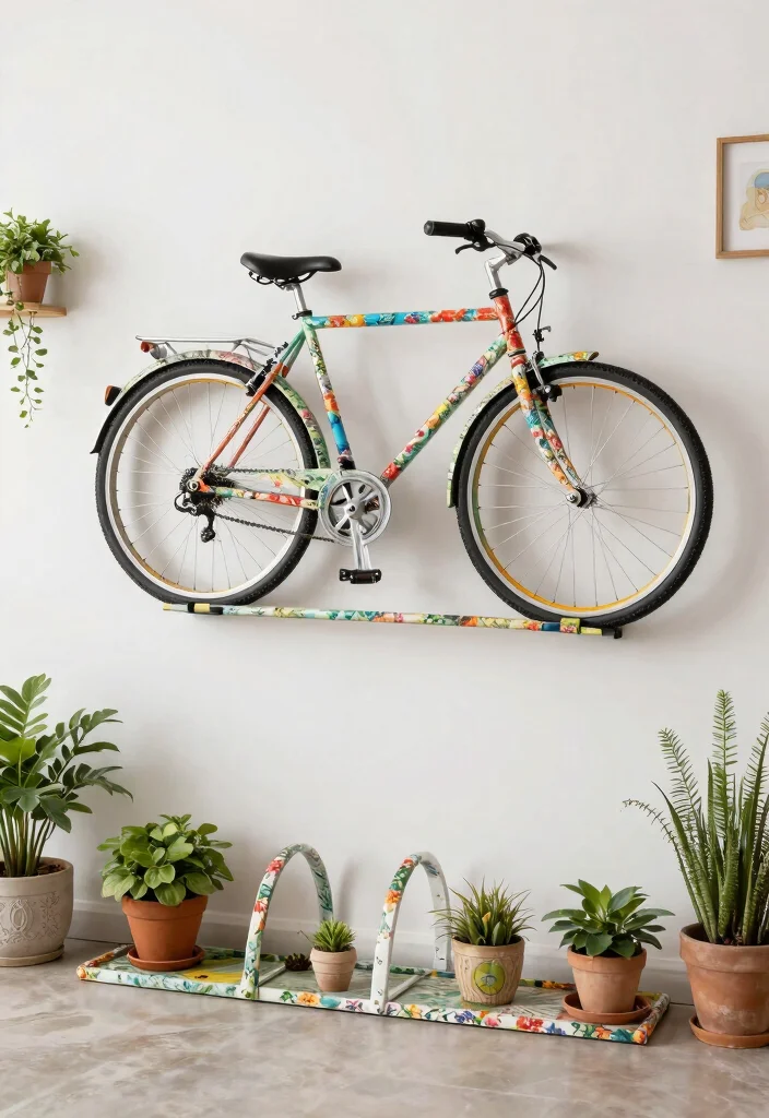 15 Stylish Bike Rack Storage Ideas for Home and Garage 9. Decorative Wall Art Bike Rack 0