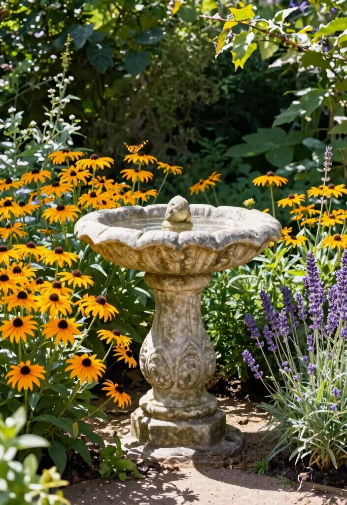 15 Vibrant Bird Bath Flower Garden Ideas So Colorful 1. Classic Stone Bird Bath Surrounded by Perennials 0