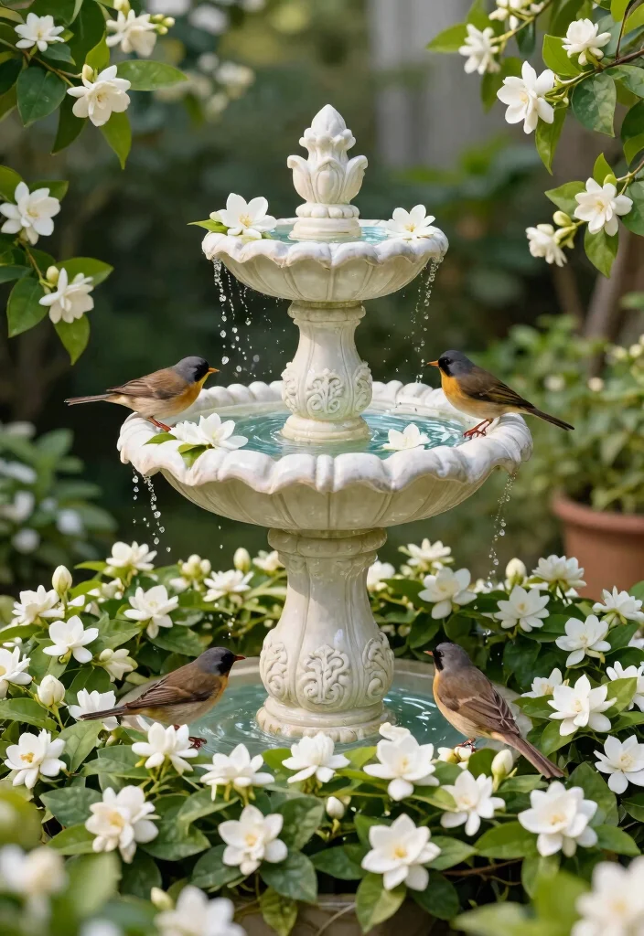 15 Vibrant Bird Bath Flower Garden Ideas So Colorful 12. Decorative Bird Bath with Scented Blooms 0