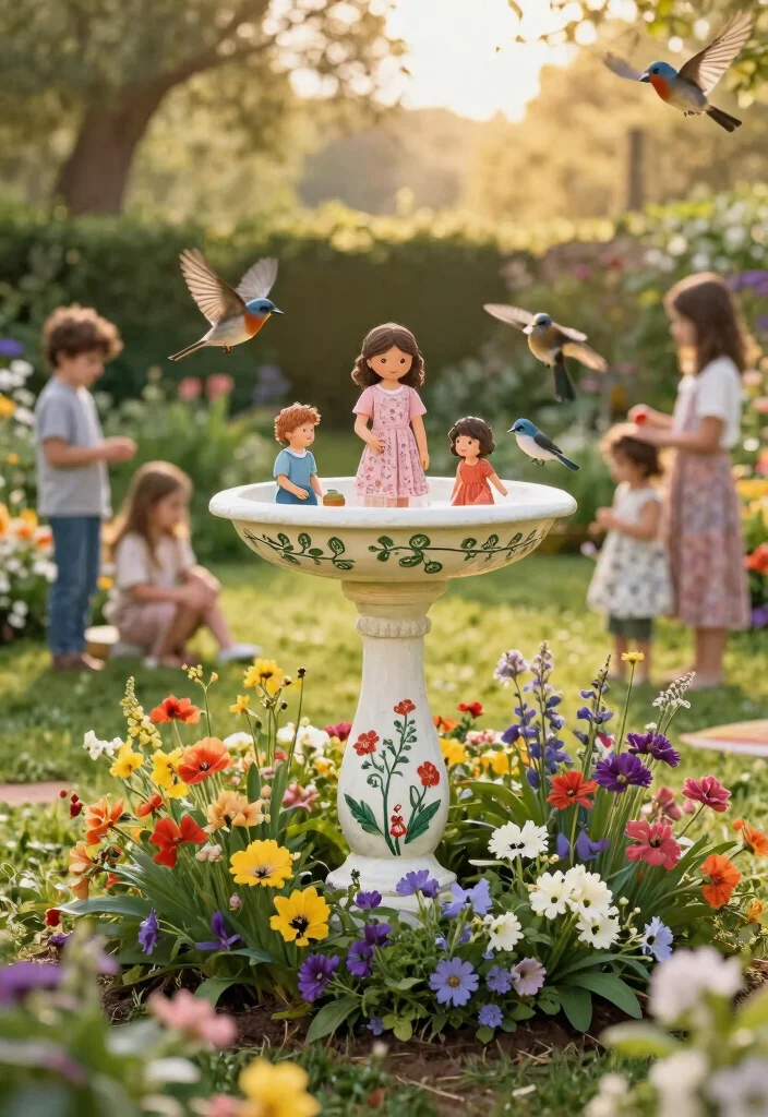 15 Vibrant Bird Bath Flower Garden Ideas So Colorful 14. Personalized Bird Bath with Family Favorites 0