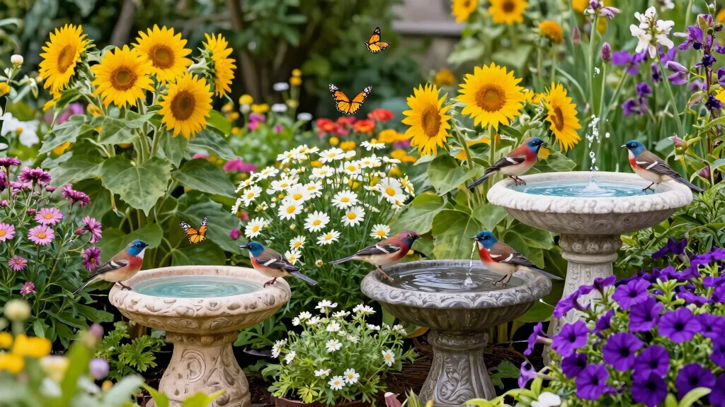 15 Vibrant Bird Bath Flower Garden Ideas (So Colorful)