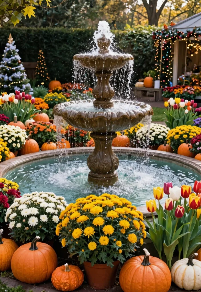 17 Stunning Flower Bed with Water Fountain Garden Ideas 17. Seasonal Celebration 0