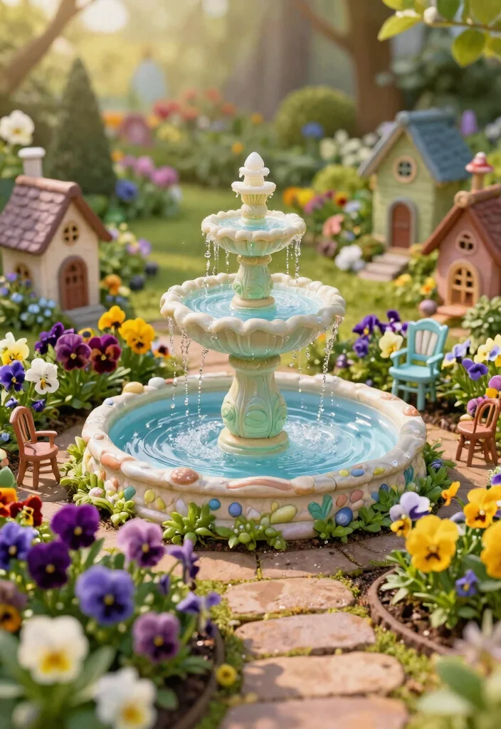 17 Stunning Flower Bed with Water Fountain Garden Ideas 3. Whimsical Fairy Garden 0