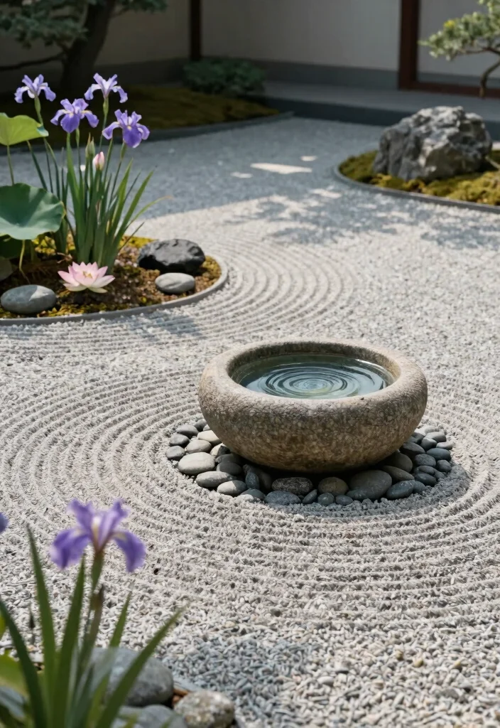 17 Stunning Flower Bed with Water Fountain Garden Ideas 6. Zen Garden Serenity 0