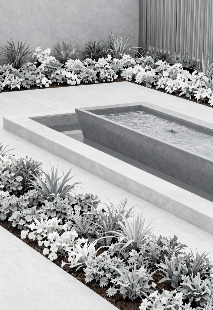 17 Stunning Flower Bed with Water Fountain Garden Ideas 7. Modern Minimalism 0