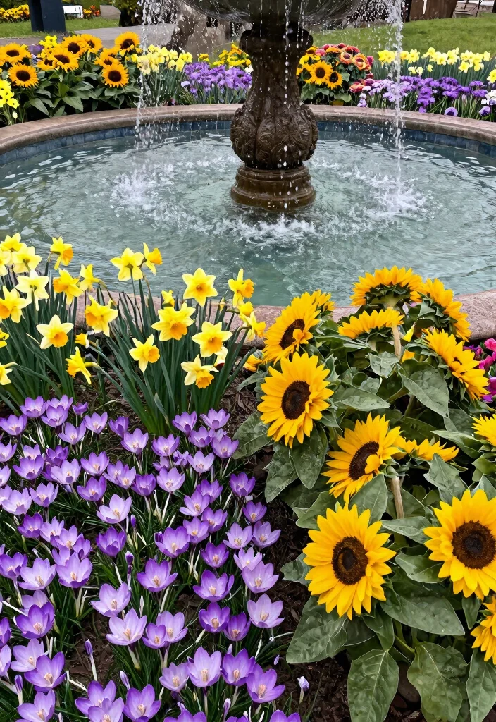 17 Stunning Flower Bed with Water Fountain Garden Ideas 9. Seasonal Blooms 0