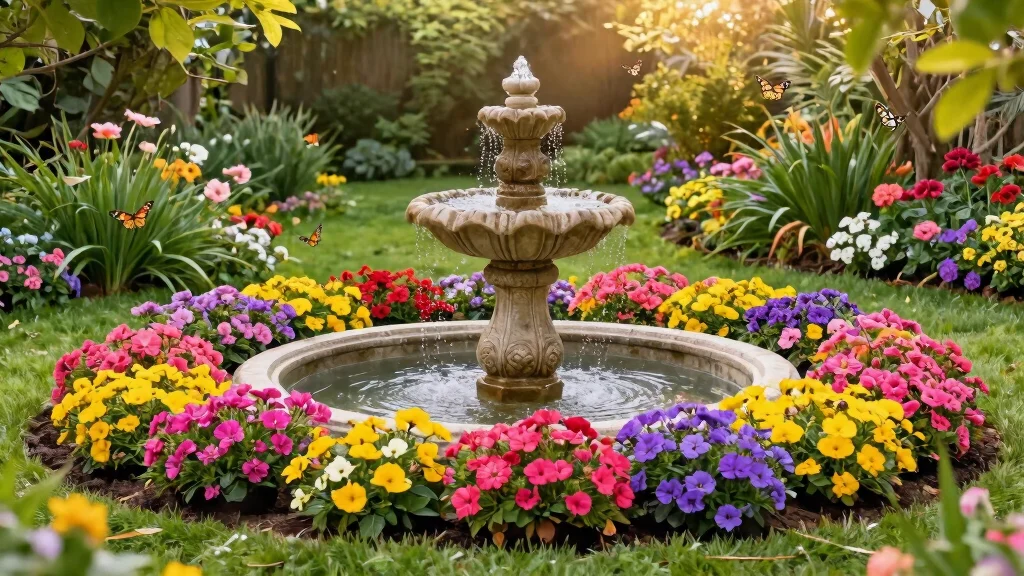 17 Stunning Flower Bed with Water Fountain Garden Ideas