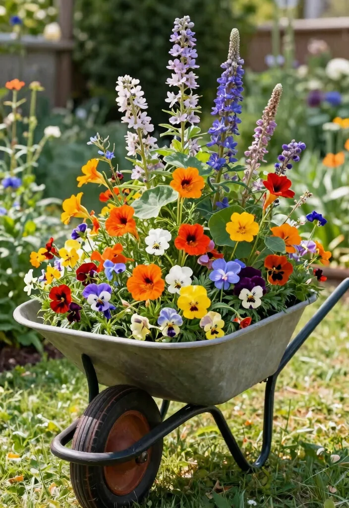 17 Stunning Flowers in Wheelbarrow Ideas Spring Inspiration 11. Edible Flower Display 0