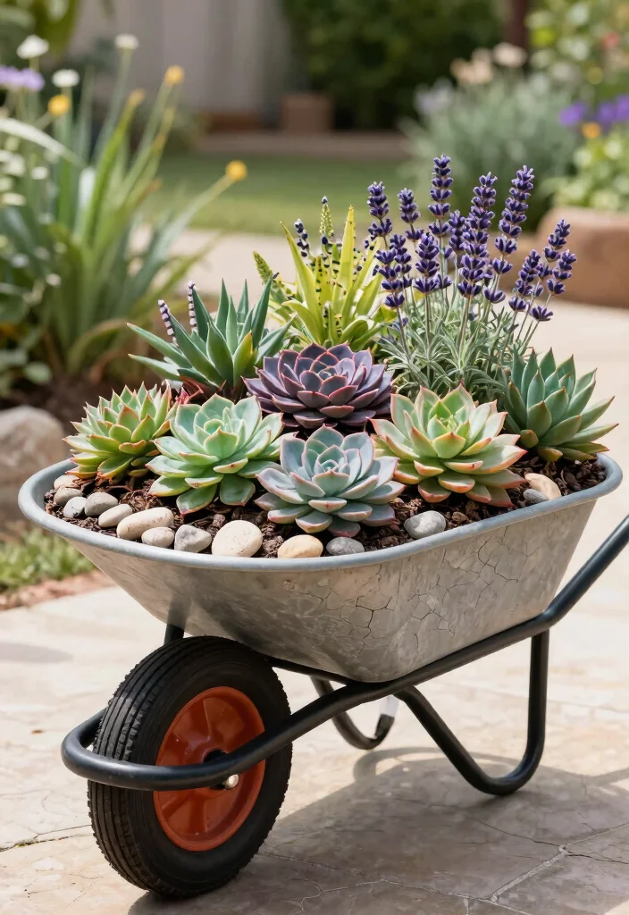 17 Stunning Flowers in Wheelbarrow Ideas Spring Inspiration 13. Drought Tolerant Display 0