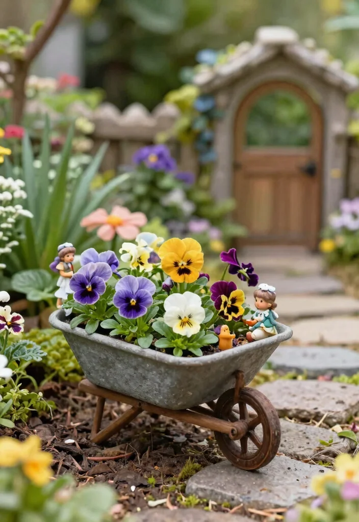 17 Stunning Flowers in Wheelbarrow Ideas Spring Inspiration 15. Miniature Fairy Tale Garden 0