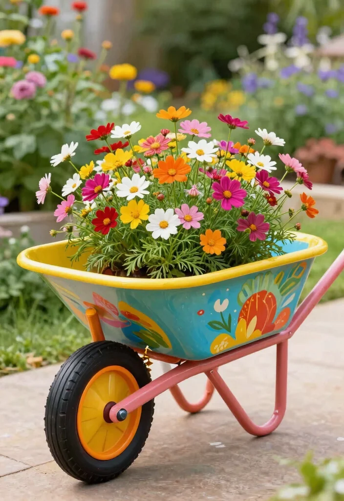 17 Stunning Flowers in Wheelbarrow Ideas Spring Inspiration 17. DIY Painted Wheelbarrow Adventure 0