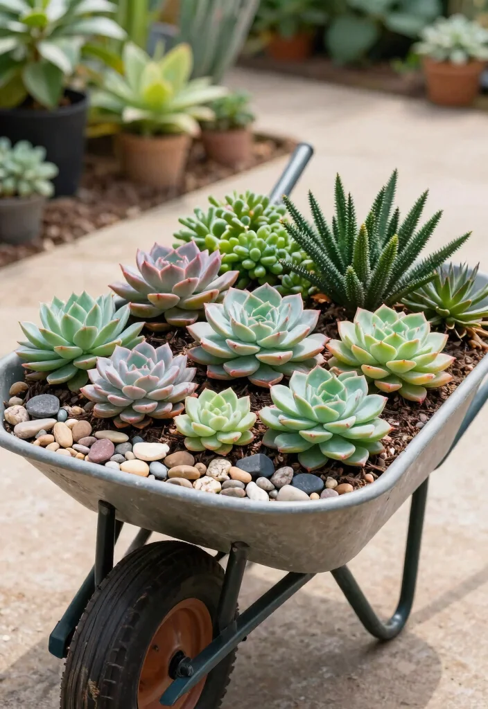 17 Stunning Flowers in Wheelbarrow Ideas Spring Inspiration 9. Succulent Wheelbarrow Garden 0