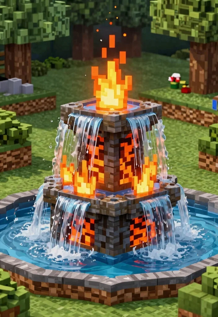 21 Best Minecraft Water Fountain Designs to Build Today 14. Fire and Water Fountain 0