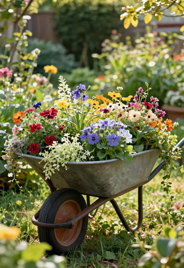 21 Charming Wheelbarrow Planter Ideas for Rustic Gardens 13 21 Charming Wheelbarrow Planter Ideas for Rustic Gardens 13. Cottage Garden Style 0