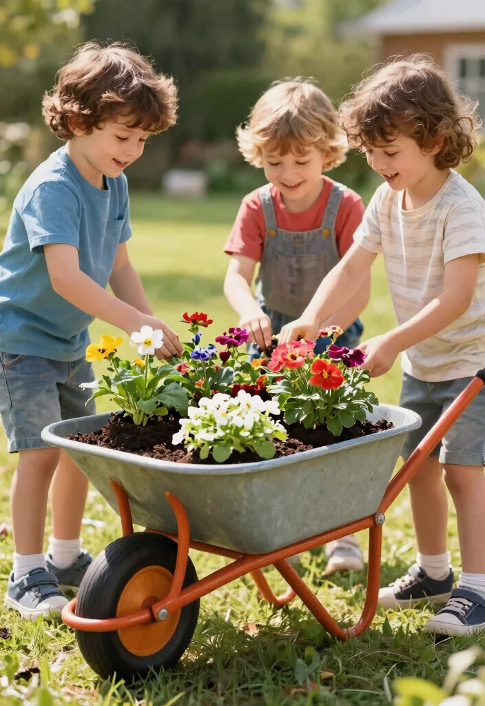 21 Charming Wheelbarrow Planter Ideas for Rustic Gardens 17 21 Charming Wheelbarrow Planter Ideas for Rustic Gardens 17. Kids Gardening Project 0