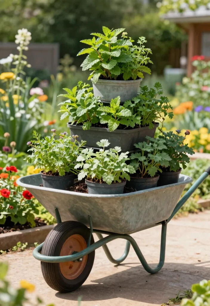 21 Charming Wheelbarrow Planter Ideas for Rustic Gardens 21 21 Charming Wheelbarrow Planter Ideas for Rustic Gardens 21. Upcycled Vertical Herb Garden 0