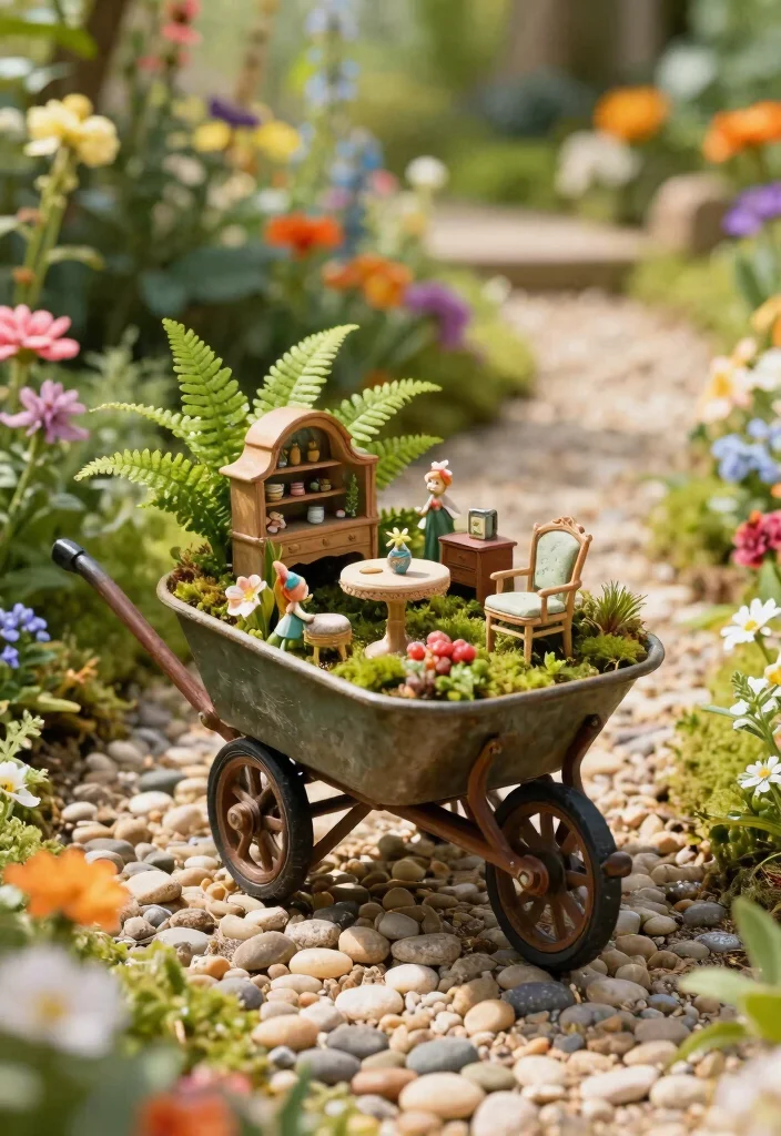 21 Charming Wheelbarrow Planter Ideas for Rustic Gardens 5 21 Charming Wheelbarrow Planter Ideas for Rustic Gardens 5. Fairy Garden Wonderland 0