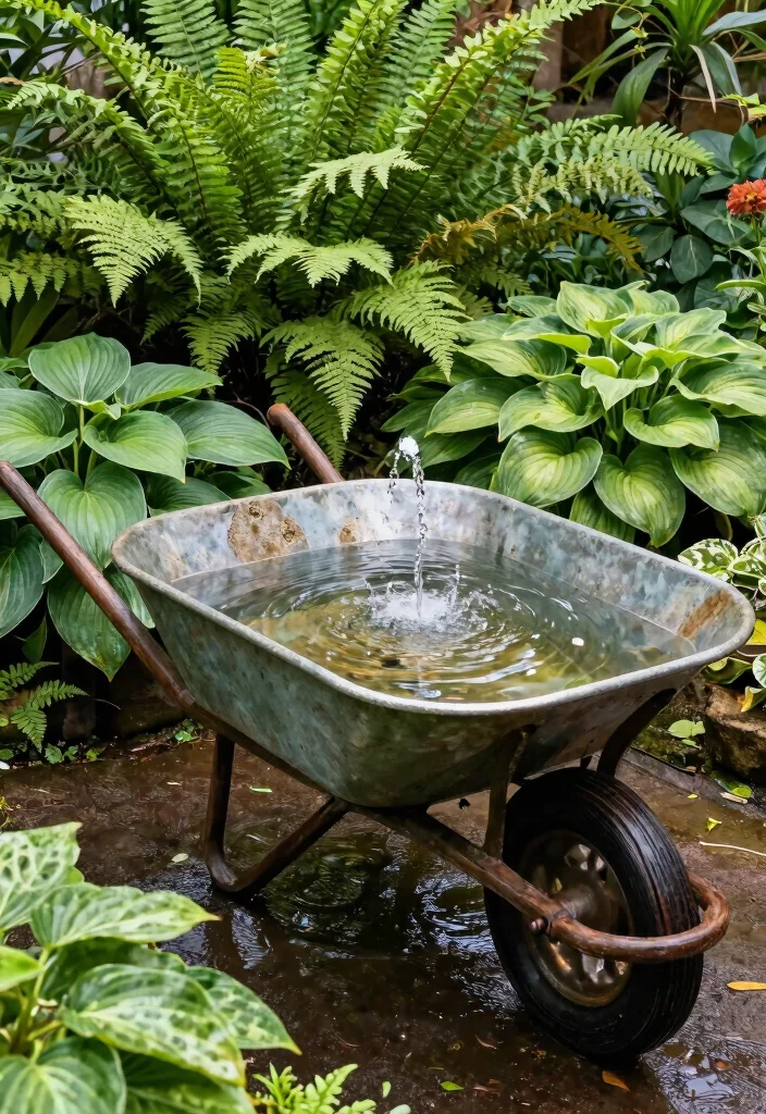 21 Charming Wheelbarrow Planter Ideas for Rustic Gardens 6 21 Charming Wheelbarrow Planter Ideas for Rustic Gardens 6. Rustic Water Feature 0