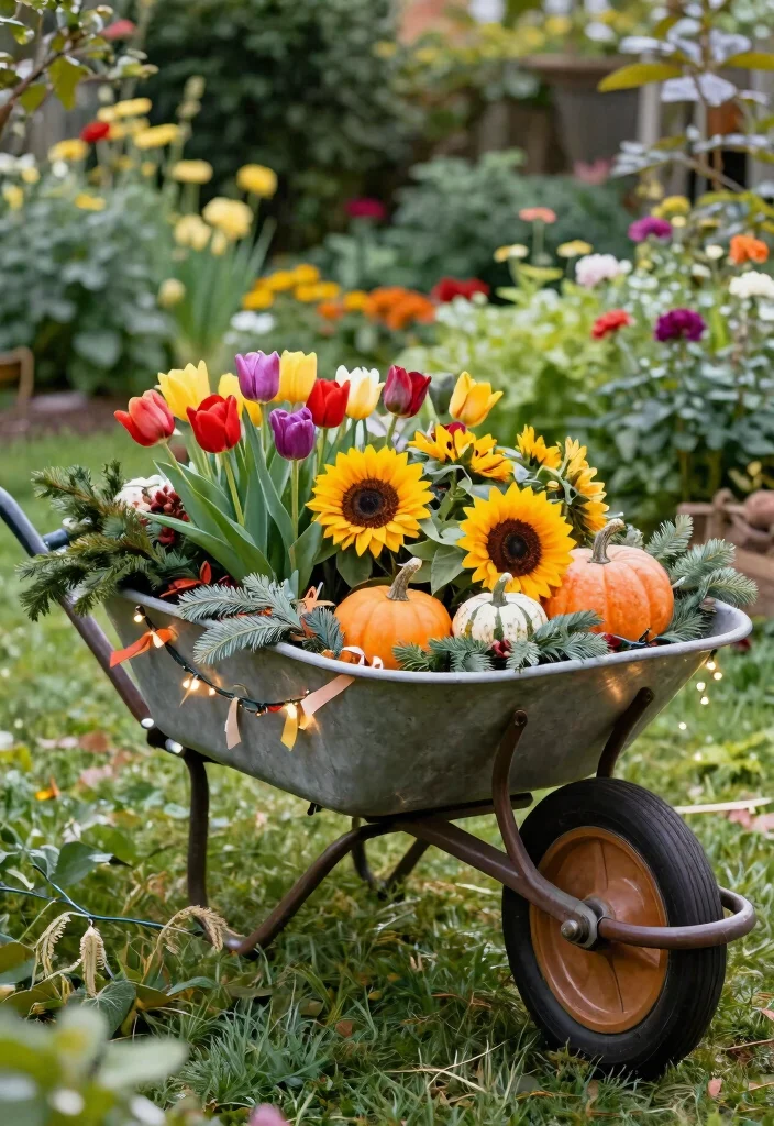 21 Charming Wheelbarrow Planter Ideas for Rustic Gardens 7 21 Charming Wheelbarrow Planter Ideas for Rustic Gardens 7. Colorful Seasonal Dcor 0