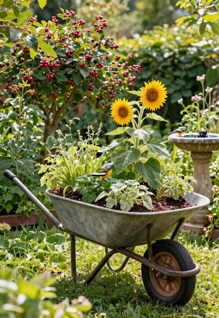 21 Charming Wheelbarrow Planter Ideas for Rustic Gardens 8 21 Charming Wheelbarrow Planter Ideas for Rustic Gardens 8. Bird Sanctuary 0