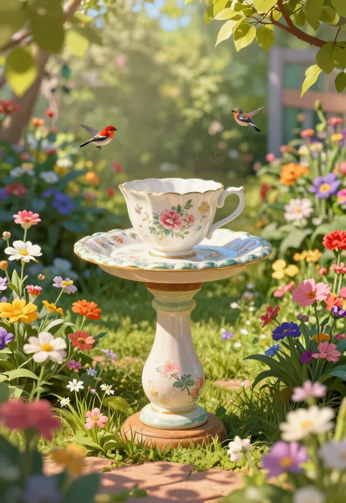 21 Stunning Outdoor Bird Bath Inspiration Photos for Pins 1. Vintage Teacup Bird Bath 0