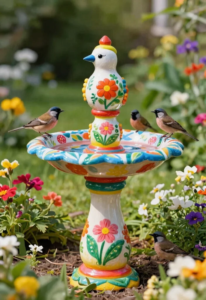 21 Stunning Outdoor Bird Bath Inspiration Photos for Pins 10. Colorful Painted Bird Bath 0